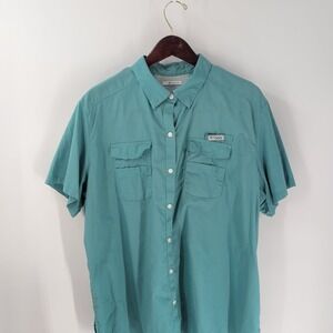 Vintage Columbia PFG Performance Fishing Gear Button-Up Shirt Teal Green Size 2X